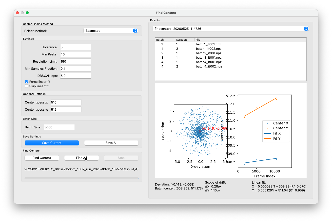 Find Centers results