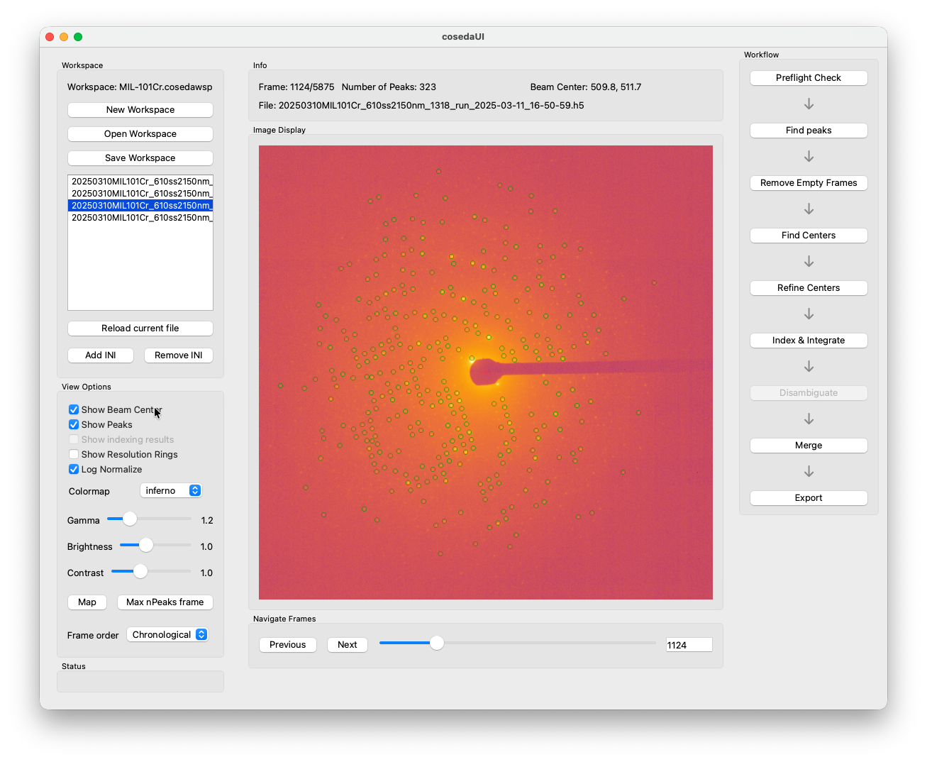 Main window after centerfinding