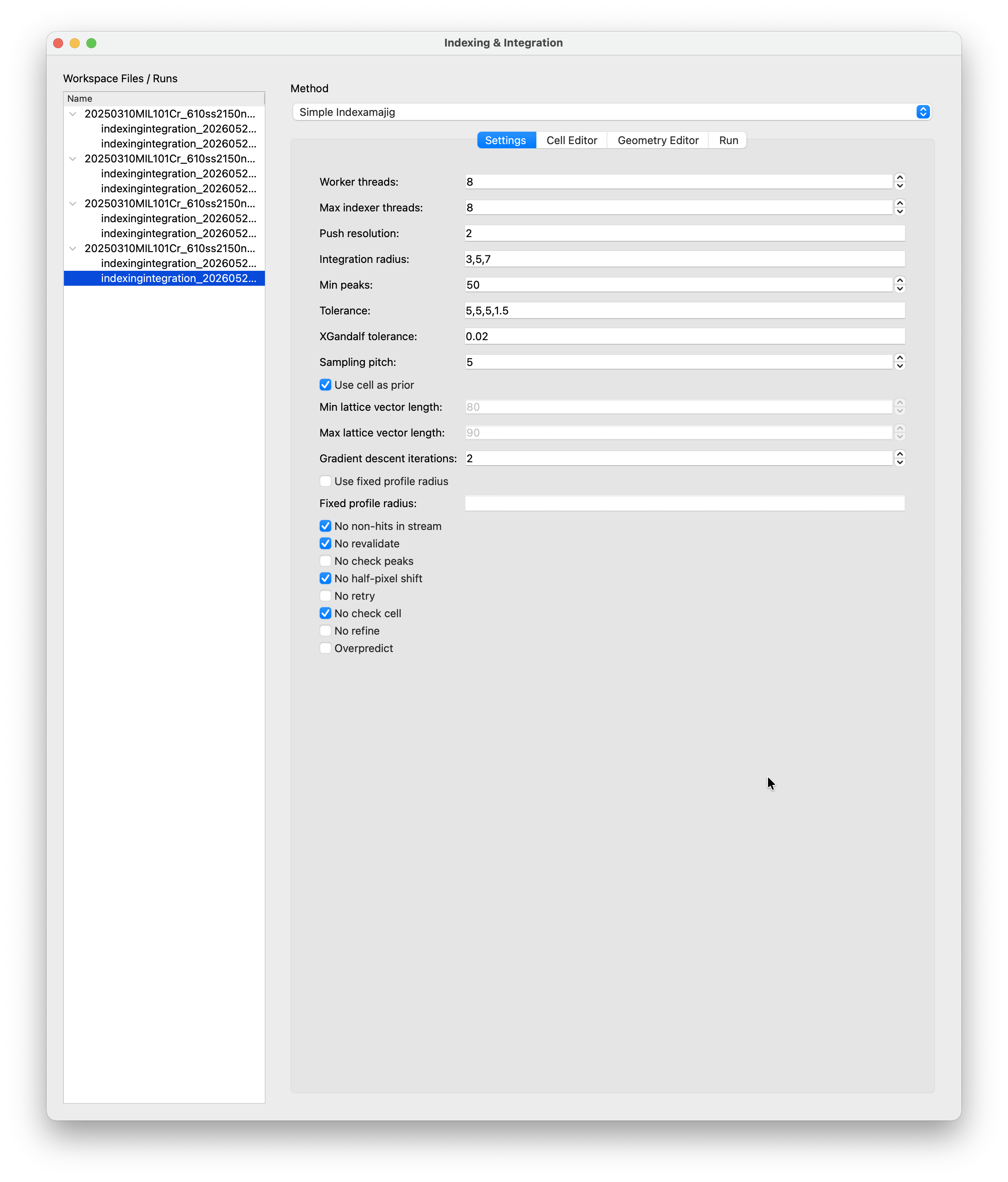 Indexing settings