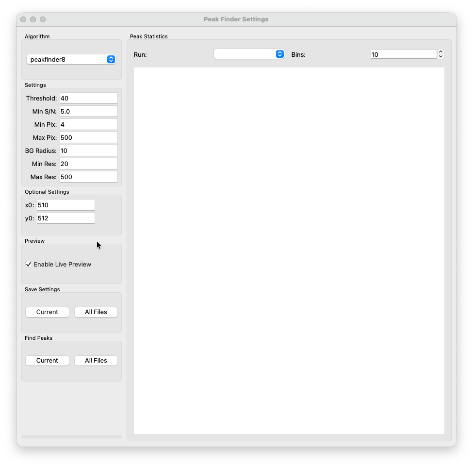 Peakfinder settings